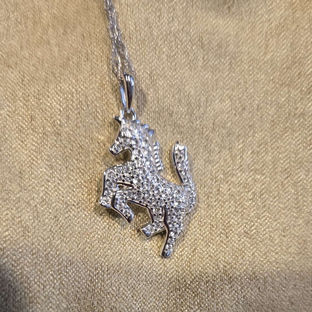 Sparkling Silver Horse Pendant Necklace